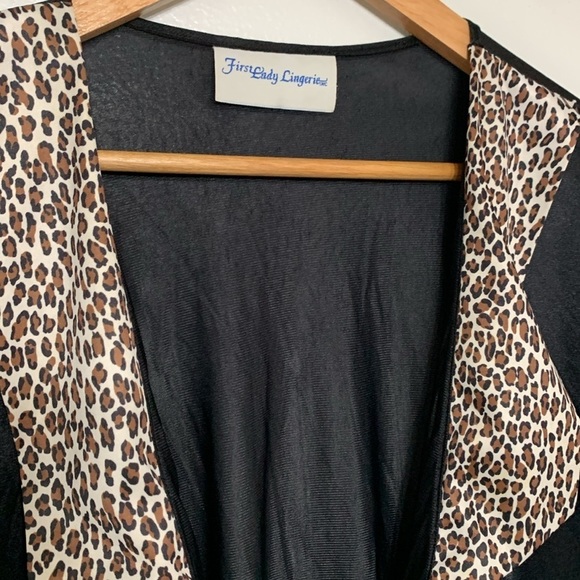 Vintage First Lady Lingerie Nylon Black Leopard Print 2Pc Night Gown Set 1X - Picture 3 of 7